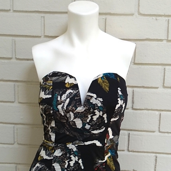 Bailey Blue Deep V Strapless Multicolor Floral Bodycon Mini Dress. Size Small - Picture 2 of 11